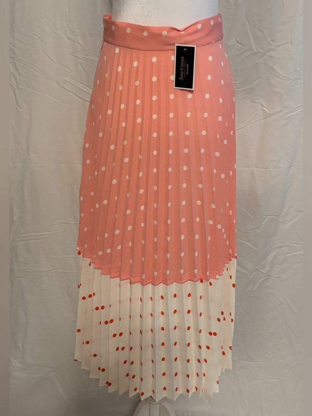 NEW Juicy Couture  black label Los Angeles  size 6 Pink Polkadot  Midi Skirt
